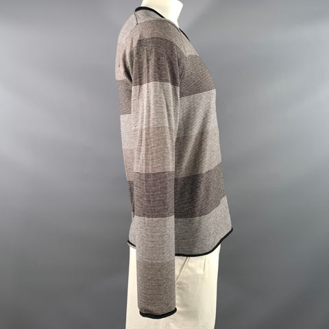 EMPORIO ARMANI Size L Grey Black Stripe Wool Silk V Neck Pullover
