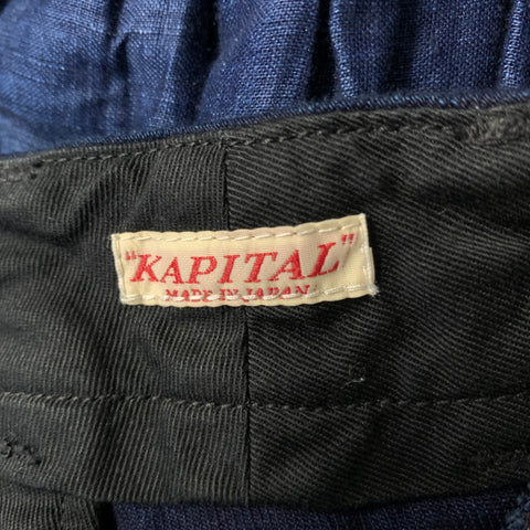 KAPITAL Size S Navy Indigo Cotton Linen Wide Shorts