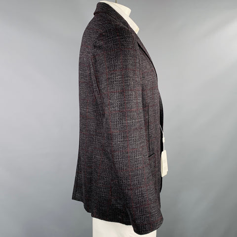 ARMANI COLLEZIONI Size 46 Grey Black Burgundy Plaid Sport Coat