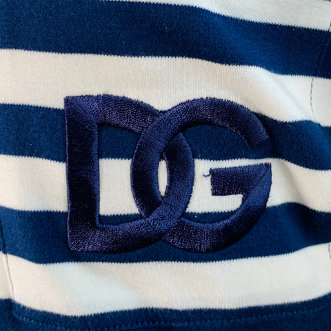 DOLCE & GABBANA Size S Navy White Stripe Logo Cotton One Pocket Polo