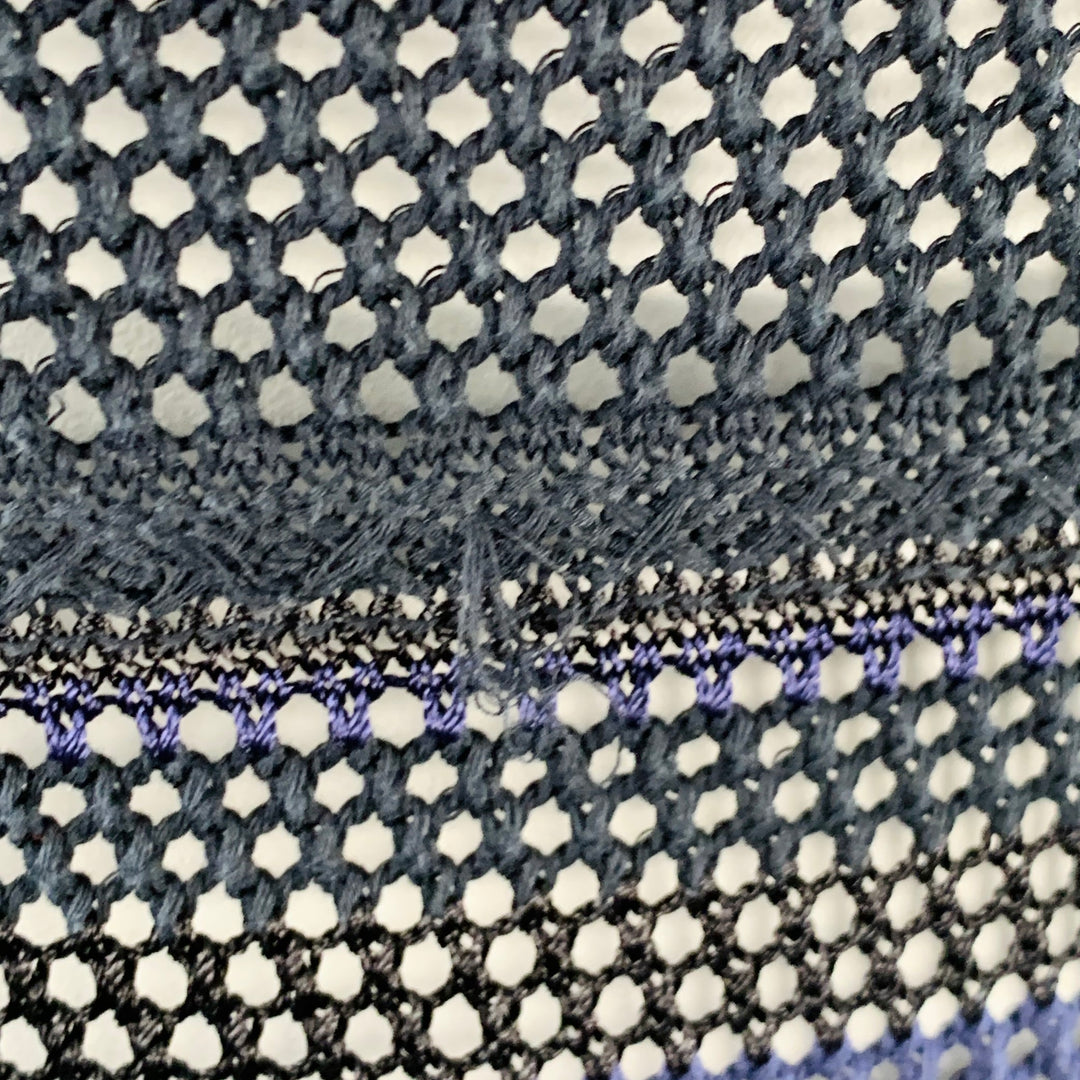 RAG & BONE Size L Navy Black Cotton Blend Textured Stripe Open Knit Pullover