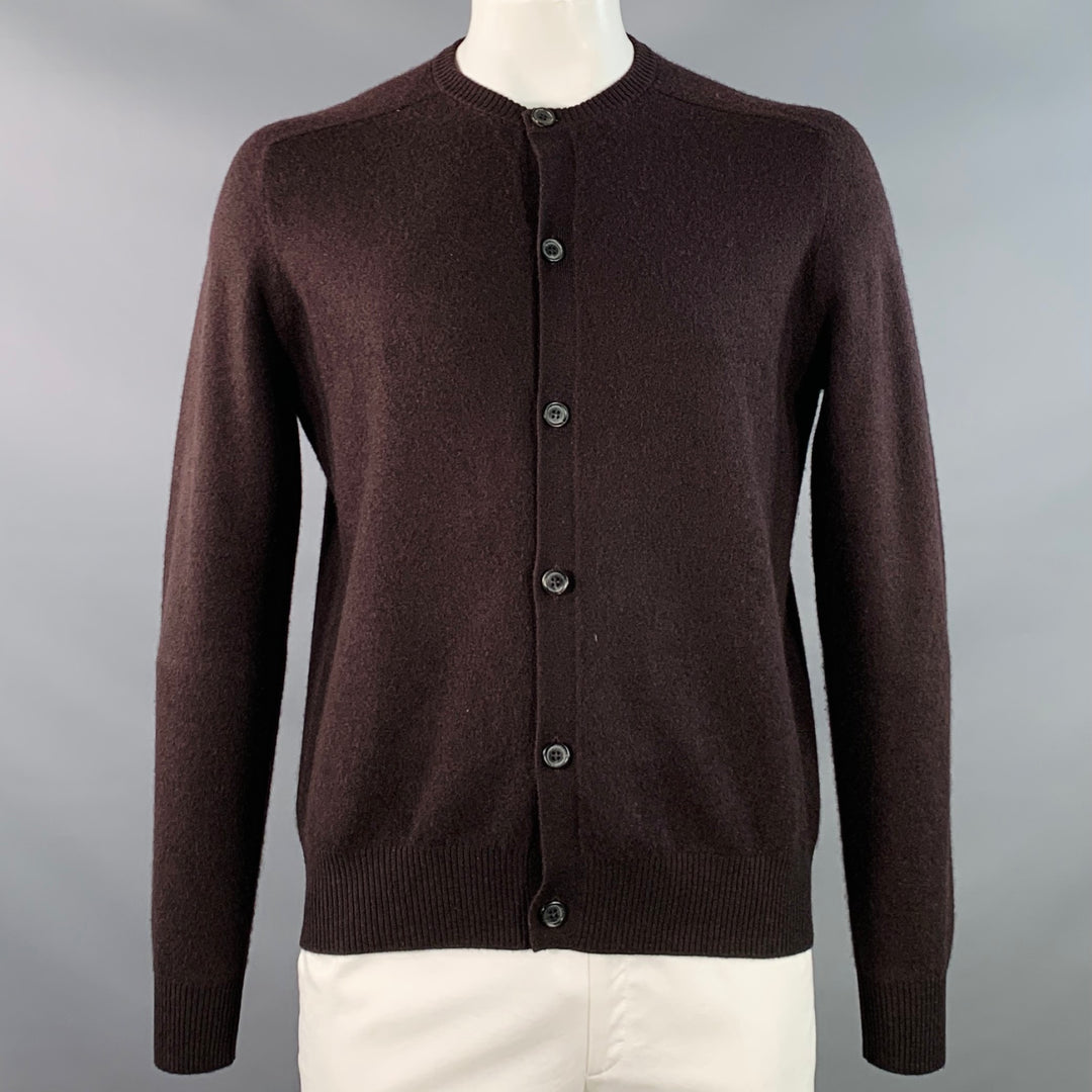 PRADA Size L Brown Knit Cashmere Blend Crew Neck Cardigan