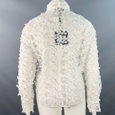 CYNTHIA ROWLEY Size L White Polyester Floral Lace Button Up Shirt