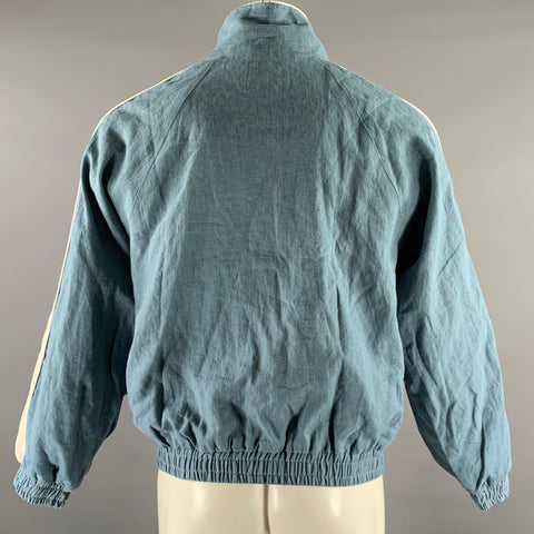 RHUDE Size S Blue White Color Block Linen Bomber Jacket