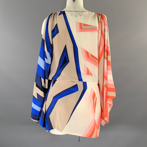GUCCI  by Tom Ford SS 2009 Size M Blue Peach Silk Geometric V-Neck Mini Tunic Dress