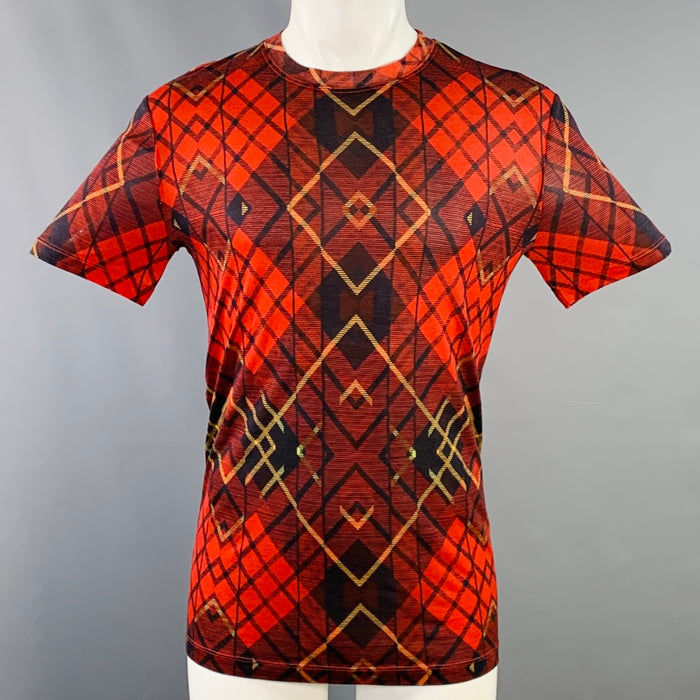 MCQ by ALEXANDER MCQUEEN Size XS Red Black Yellow Plaid Lyocell Crew Neck T-shirt