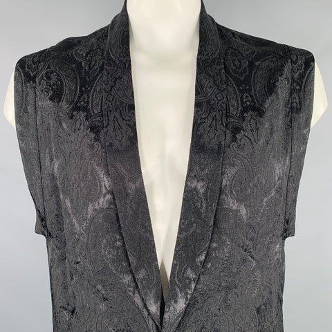 SAINT LAURENT Size XL Black Black Jacquard Viscose Silk Vest