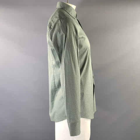 BOSS by HUGO BOSS Size L Green White Geometric Cotton Blend Long Sleeve Shirt