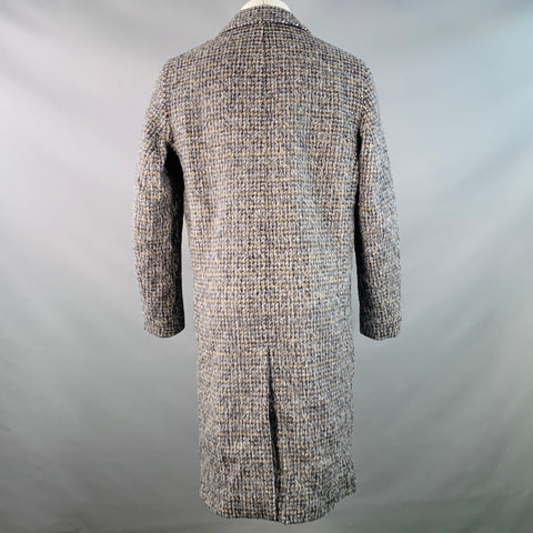 MR. PORTER Size M Navy Beige Abstract Woven Wool Blend Single Breasted Coat