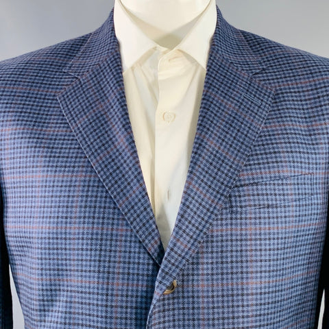 O'CONNELL'S Vintage Size 42 Long Navy Brown Black Plaid Cashmere Sport Coat