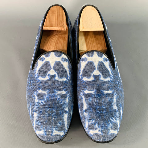 GIORGIO ARMANI Size 10.5 Blue White Tie Dye Canvas Slip On Loafers