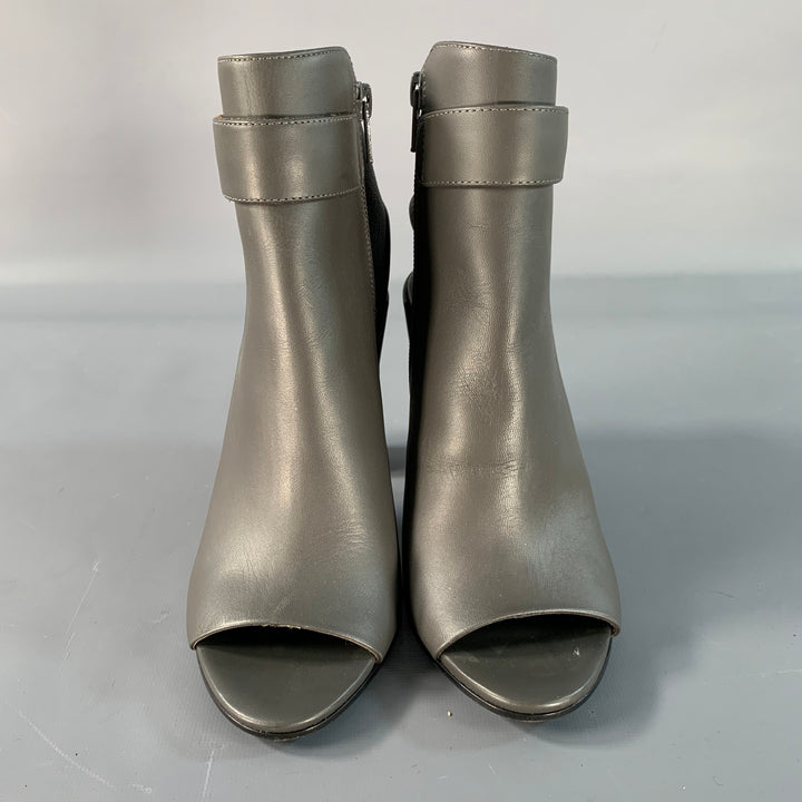 VINCE Size 6 Grey Leather Peep Toe Boots