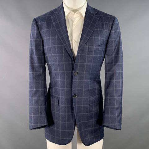 ISAIA Size 40 Blue Orange Plaid Wool Single Breasted Sport Coat