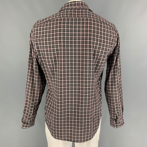 JOHN VARVATOS Size L Black Red Plaid Cotton Long Sleeve Shirt