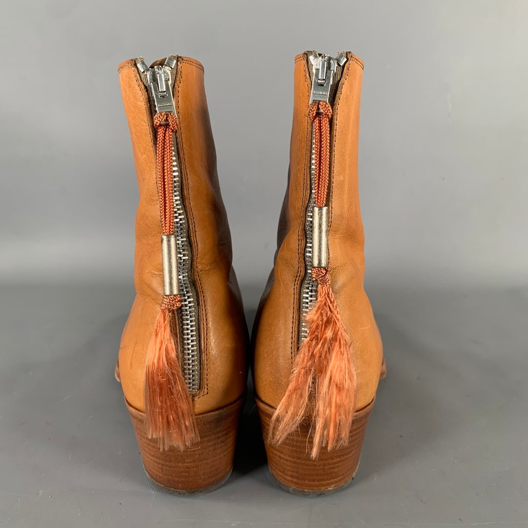 ACNE Size 8 Brown Crackled Leather Ankle Boots