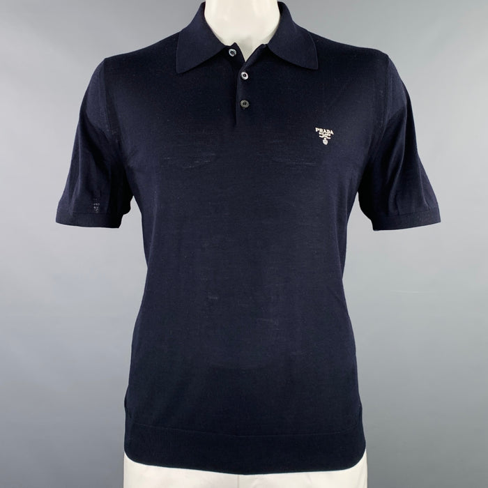 PRADA Size L Navy Knit Wool Buttoned Polo