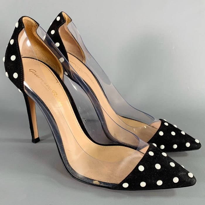 GIANVITO ROSSI Size 7 Black White Dots Stiletto Heels Pumps
