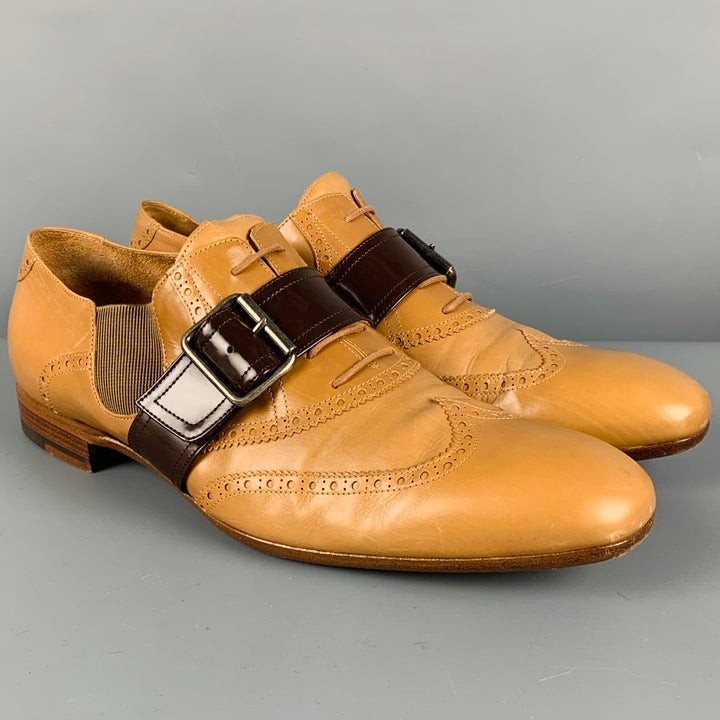 DRIES VAN NOTEN Size 10 Tan Brown Wingtip Leather Belted Lace Up Shoes