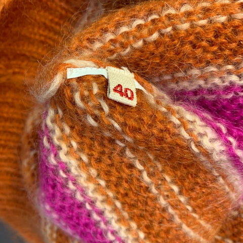 MARNI Size 4 Orange Pink Mohair Stripe Oversized Crew Neck Sweater