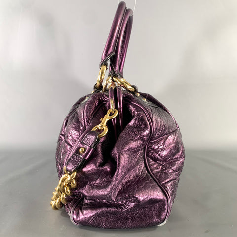MARC JACOBS Purple Metallic Quilted Leather Satchel- Top Handles  Handbag