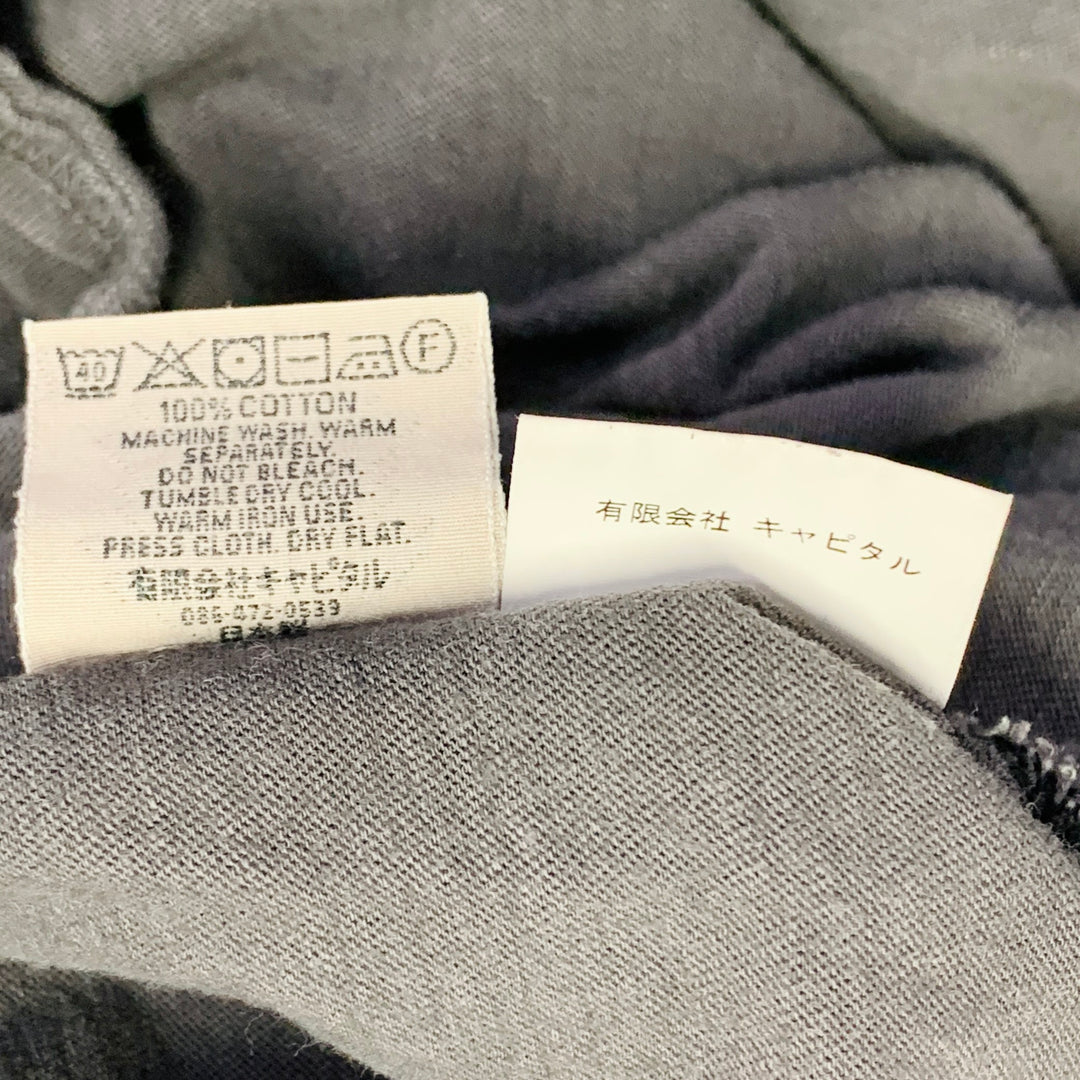 KAPITAL Size L Grey Cream Bandana Print Cotton One Pocket Oversized T-shirt