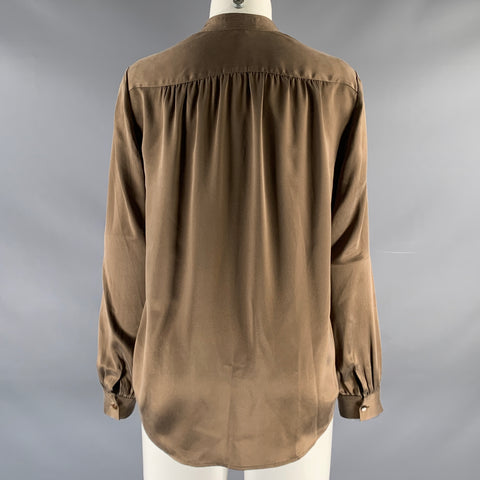 L'AGENCE Size S Brown Silk Hidden Buttons Blouse