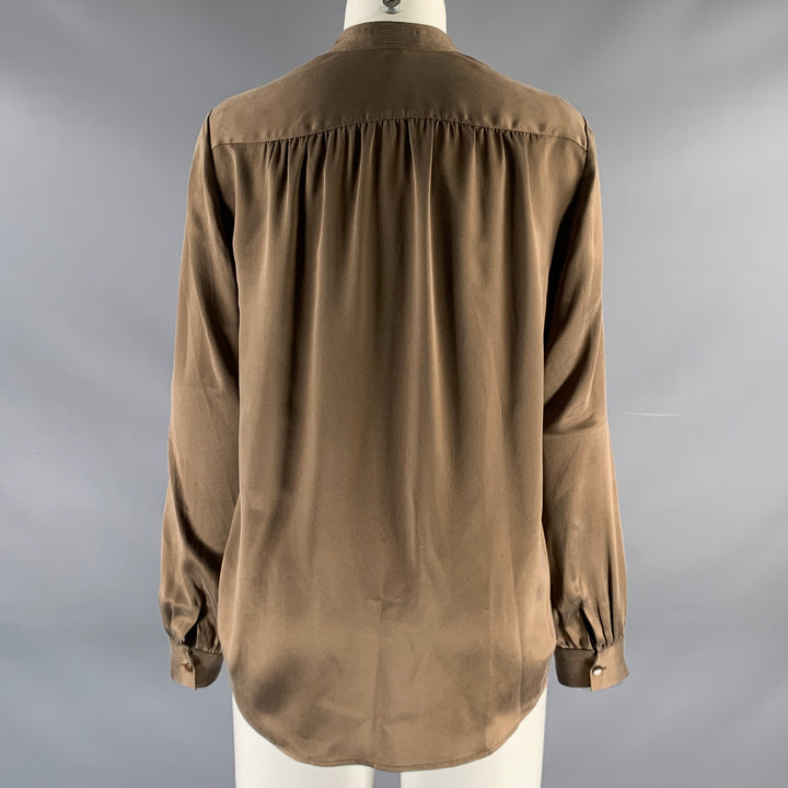 L'AGENCE Size S Brown Silk Hidden Buttons Blouse