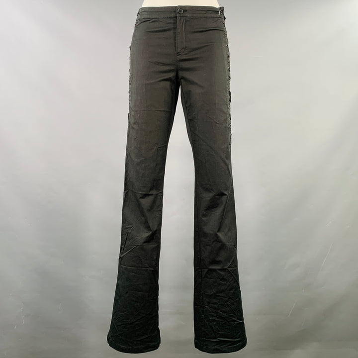 MOSCHINO Size 8 Black Cotton Blend Lace-Up Casual Pants