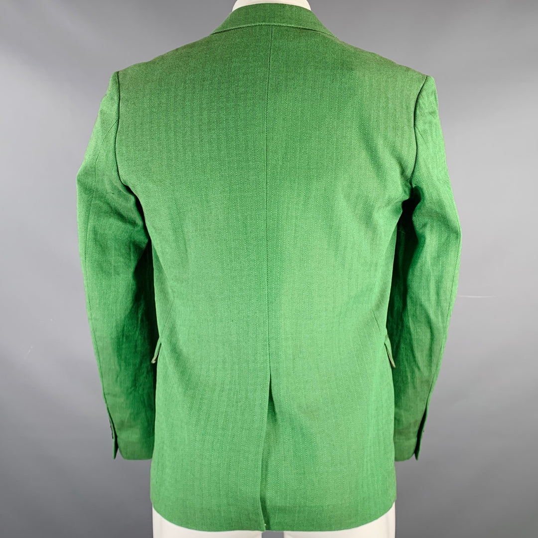 MR. GENTLEMAN Size 40 Green Herringbone Cotton Notch Lapel Sport Coat