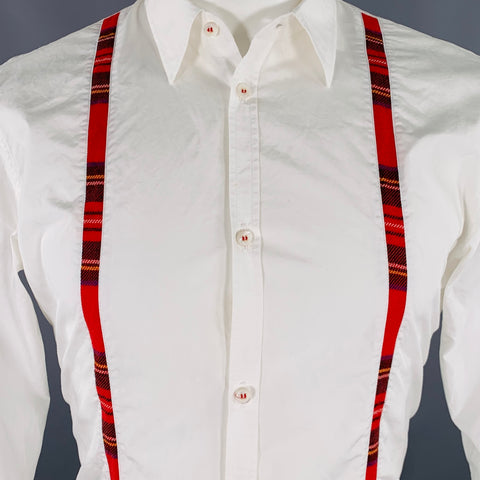 DSQUARED2 Size S White Red Plaid Stripe Cotton Long Sleeve Shirt