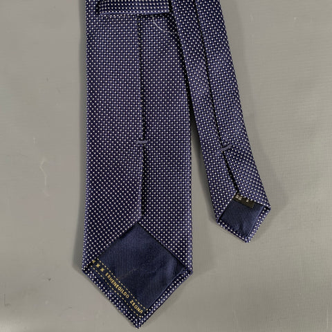 ERMENEGILDO ZEGNA Navy White Dots Silk Tie