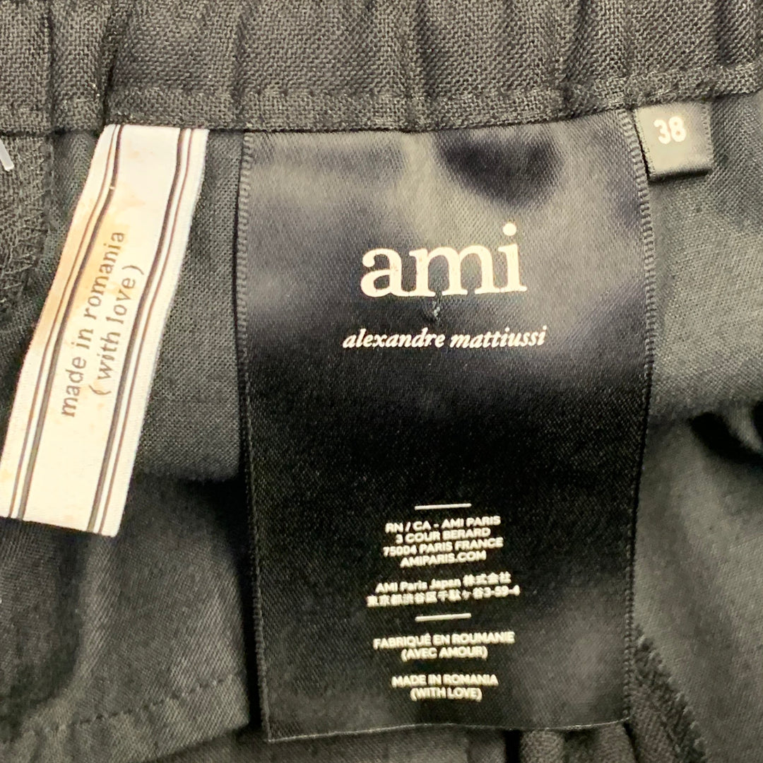 AMI by ALEXANDRE MATTIUSSI Size 28 Black Virgin Wool Pleated Drawstring Dress Pants