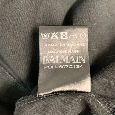 BALMAIN Size XL Black Cotton Distressed Crew Neck T-shirt