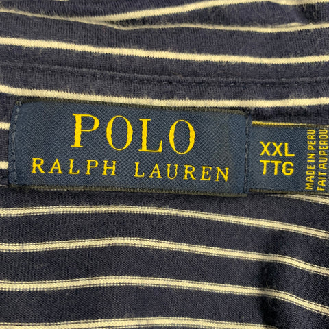 POLO by RALPH LAUREN Size XXL Navy White Stripe Pima Cotton Half Placket Polo
