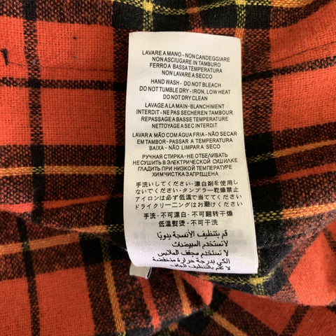 GUCCI Size XL Orange Black & Yellow Plaid Cotton Shirt Jacket Long Sleeve Shirt