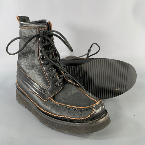 YUKETEN Size 9 Black Brown Leather Lace Up Boots