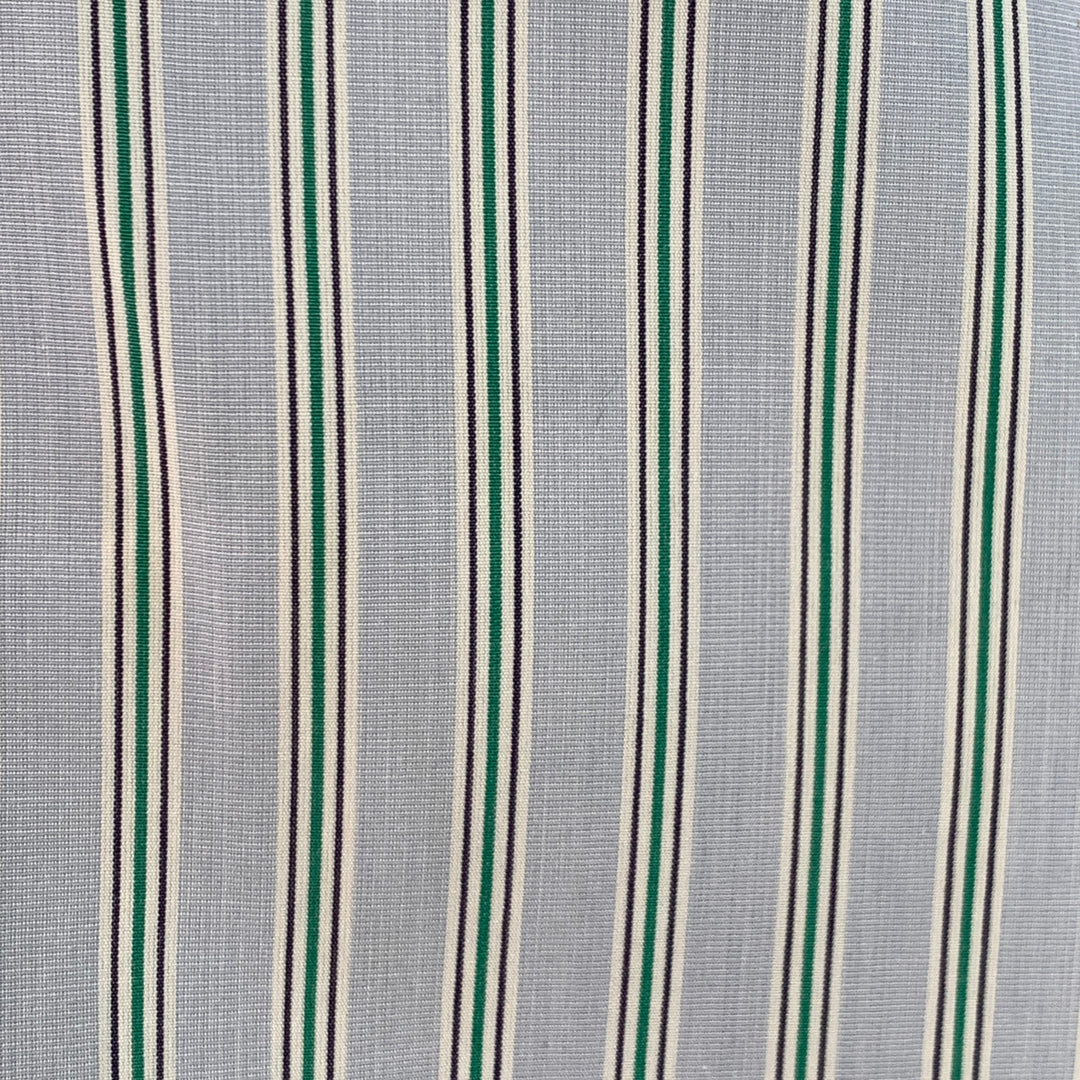 TURNBULL & ASSER Size L Blue Green Stripe Cotton French Cuff Long Sleeve Shirt