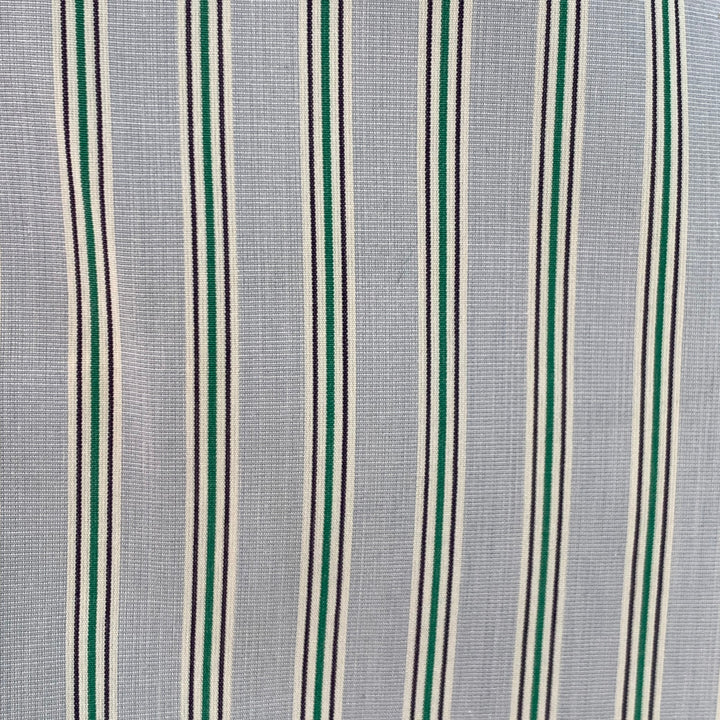 TURNBULL & ASSER Size L Blue Green Stripe Cotton French Cuff Long Sleeve Shirt
