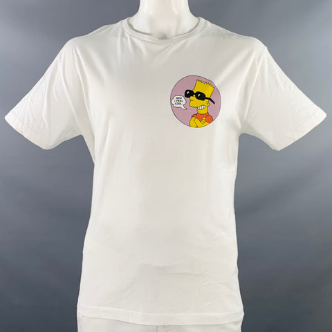 OFF-WHITE Size XXL White Multi Color Bart Simpson Print Cotton Crew Neck T-shirt