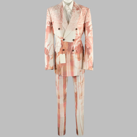 ALEXANDER MCQUEEN SS21 Size 38 Pink White Print Viscose Double Breasted Suit