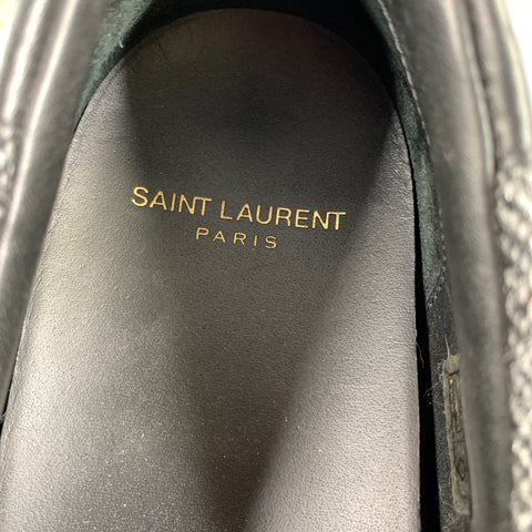 SAINT LAURENT Size 9 Grey Black Herringbone Wool Slip On Sneakers