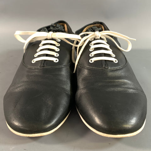 CHRISTIAN LOUBOUTIN Size 8.5 Black White Leather Low Top Lace Up Shoes