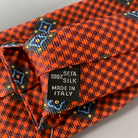 KITON Orange Blue Checkered Silk Tie
