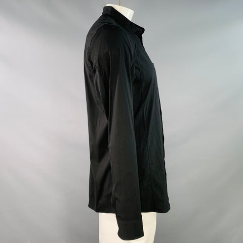 HIGH Size L Black Cotton Blend One Pocket Long Sleeve Shirt