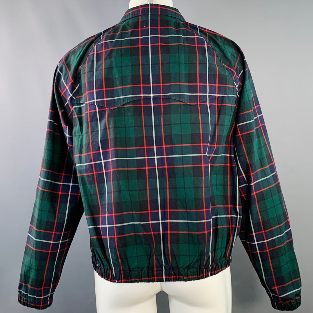 POLO by RALPH LAUREN Size M Green Navy Red Plaid Cotton Zip Up Harrington Jacket