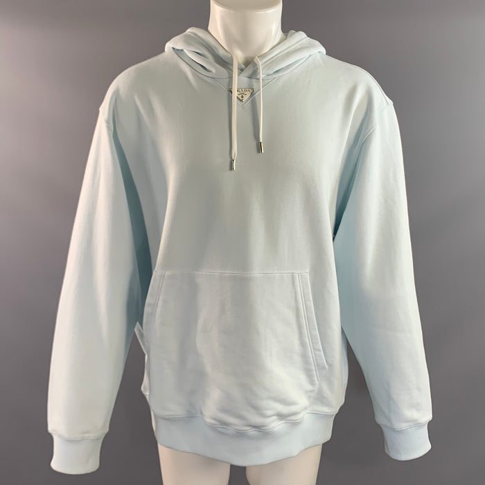 PRADA Size M Light Blue Cotton Hooded Sweatshirt
