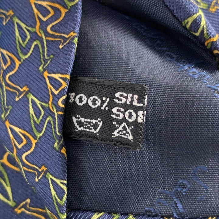 SALVATORE FERRAGAMO Navy Yellow Green Abstract Silk Tie