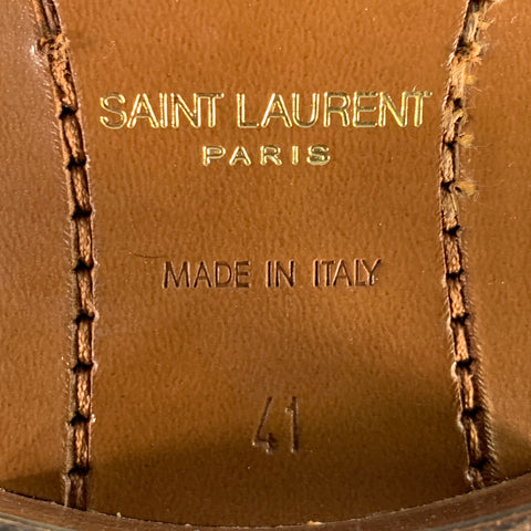 SAINT LAURENT Size 8 Hedi Strap Tan Silver Suede Western Buckle Boots