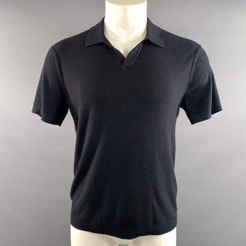 THEORY Size S Black Knit Viscose Blend Camp Polo