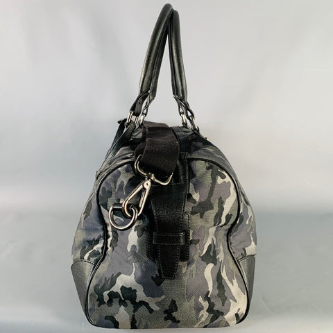 PHILIPP PLEIN Grey Black Camouflage Saffiano Leather Canvas Duffle Bag